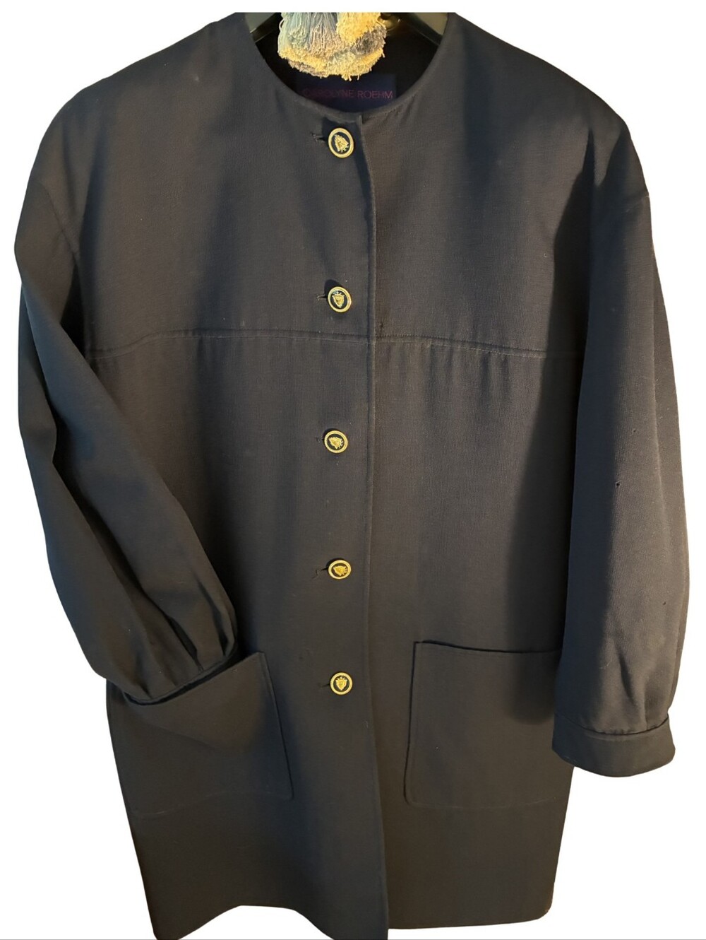 VTG Carolyne Roehm Navy Wool Crepe Coat- Minimalist Luxury Gown Coat